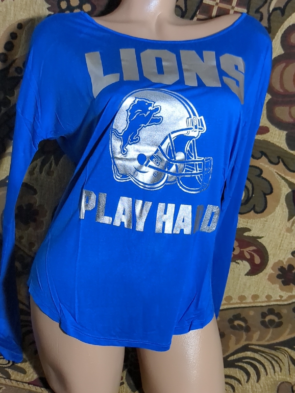 Lions Blue 'Play Hard' Graphic Long Sleeve Tee